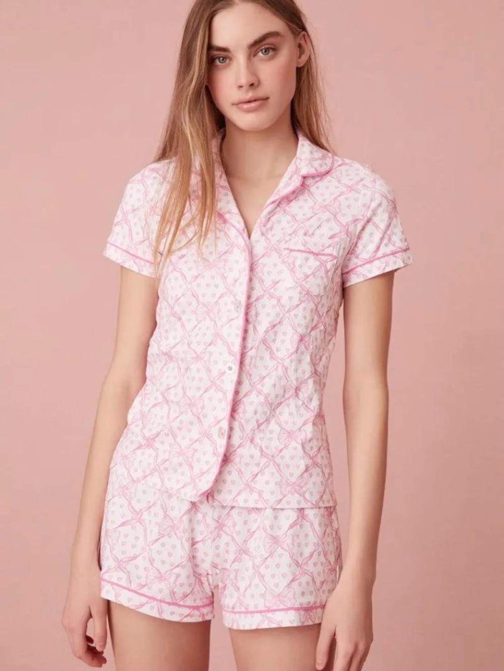 🎀 LoveShackFancy x Roller Rabbit LIKE NEW Pink & White Shorts Pajama Set